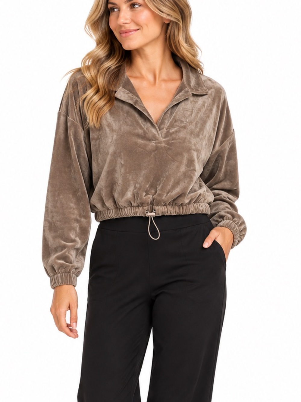 Zoë by Zoë + Phoebe NWT Taupe Velour Pullover Top Sweatshirt Size Large